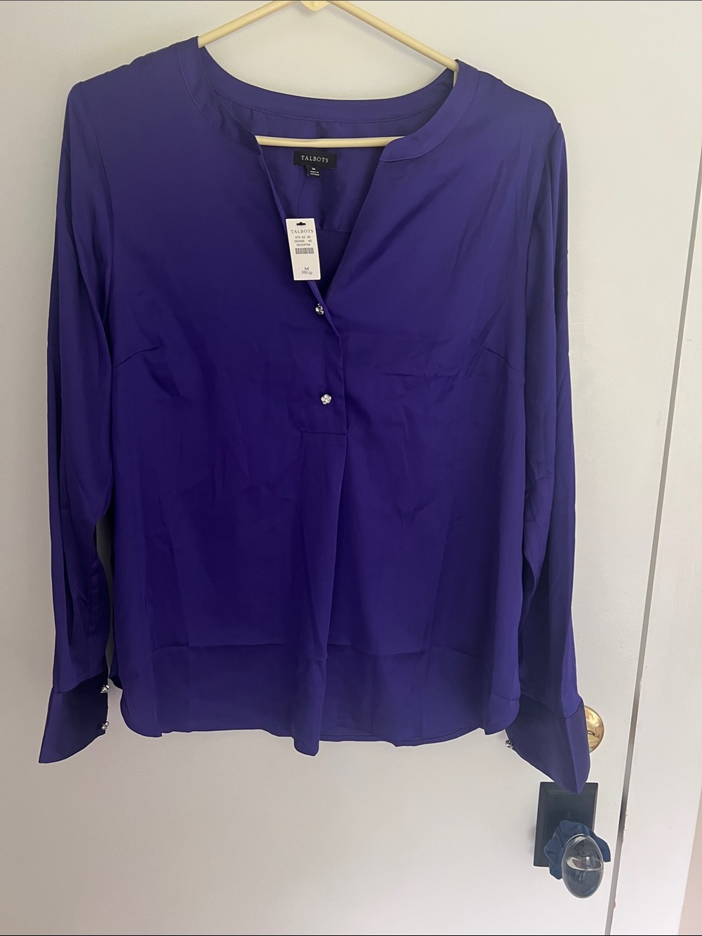 Talbots Women's Long-Sleeve Split-Neck Blouse in Purple